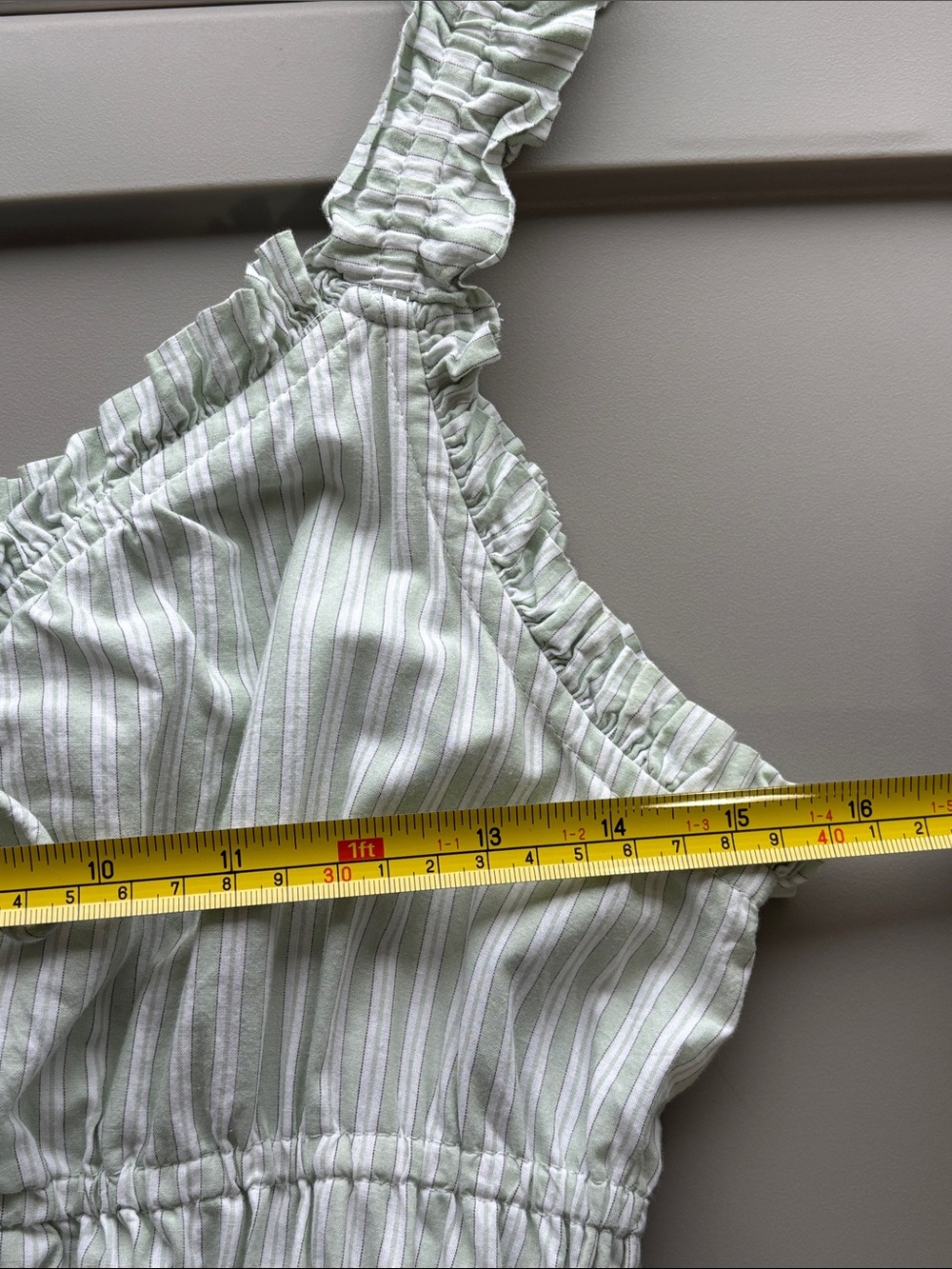 Old Navy Sage Green Striped Midi Dress with Ruffled Straps and Smocked Waist - Picture 9 of 15